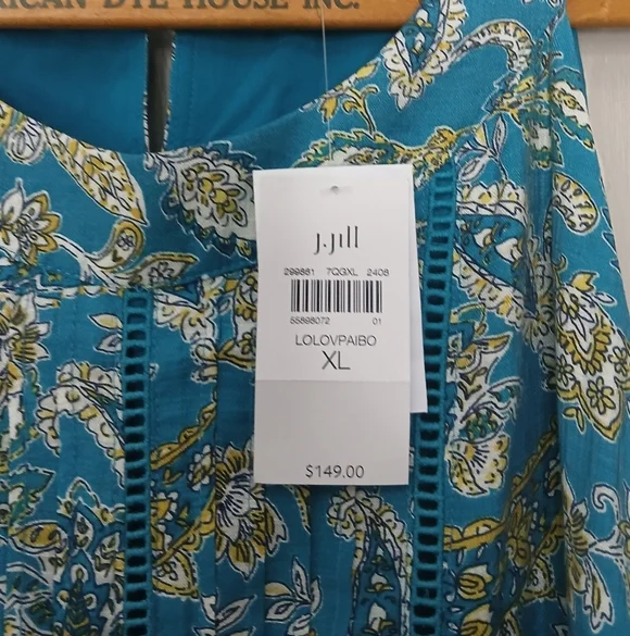 J. Jill Tiered Maxi Dress Light Oceanside Lovely Paisley Floral Teal Dress XL - Picture 5 of 8
